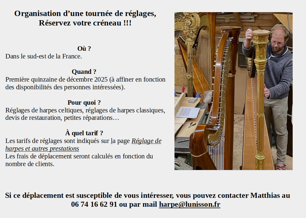 Tournée réglages de harpes